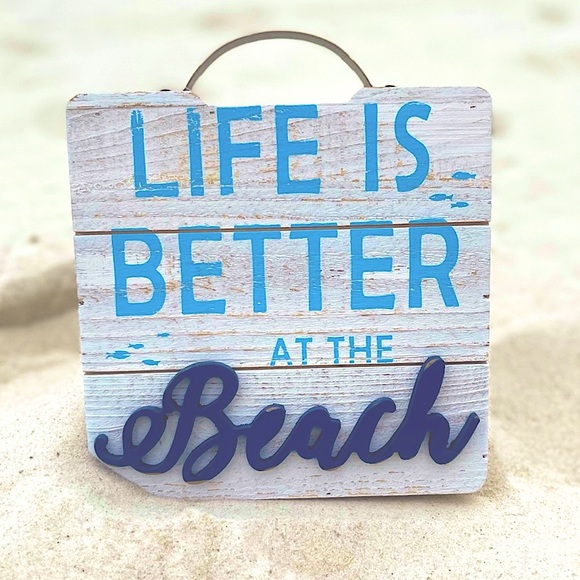 NWT- LIFE IS BETTER AT THE BEACH - Wood & Metal 3D Shadowbox Slat Sign Nautical - Picture 1 of 17